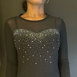 Club dress, black and sequin studded, form fitting